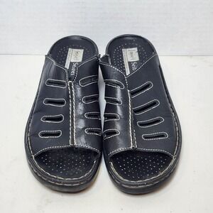 Josef Seibel Leather Sandals Women's 37 (US-6.5) Black Low Heel Open Toe Slip On